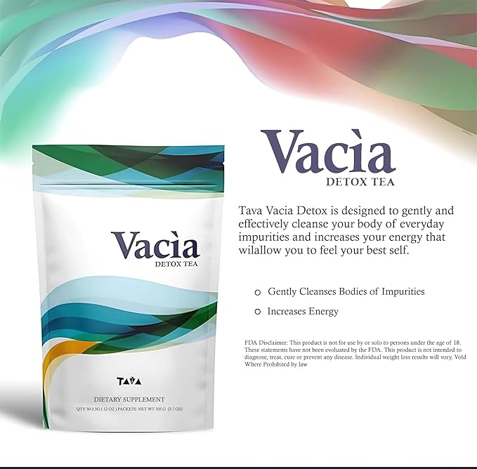 TAVA Vacia Detox Tea Supplement, Boosts Energy, Supports Joint Mobility and Immune System, Contains 30 Packets (3.5g per pack)