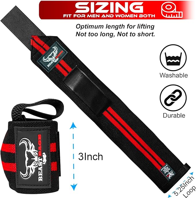 BEAST RAGE Wrist Wraps for Weightlifting - Adjustable Lifting Straps With Thumb Loop for Enhanced Gym Support, Powerlifting, Bodybuilding and Workout