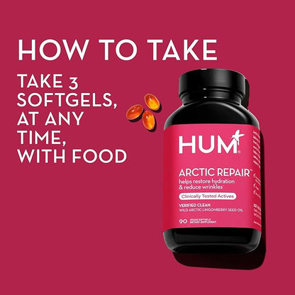 HUM Arctic Repair - Clear Skin Supplement with Vitamins A & E, Omegas 3, 6 & 9, and Lingonberry Seed Oil to Help Reduce Appearance of Wrinkles, Rejuvenate & Hydrate Skin (90-Count)