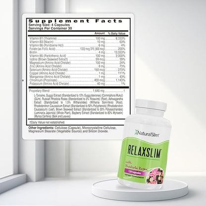 NaturalSlim Relaxslim Rhodiola Rosea & Adaptogenic Herb for Brain, Mood, Metabolism, Tension & Energy Support Supplement - 21 Different Natural Compounds Help Control Appetite - 120 Capsules