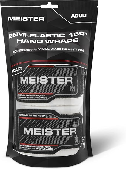 Meister Adult 180" Semi-Elastic Hand Wraps for MMA & Boxing (Pair)