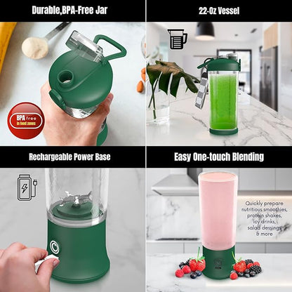 SSKAWorldwide Portable Blender - 21oz Smoothie Blender Rechargeable Small Blender with 6 Blades Personal Blender for Home Office Gym Sports and Travel (Green)