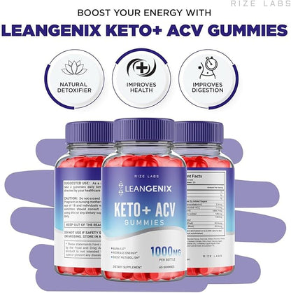 (3 Pack) Leangenix Keto ACV Gummies, Leangenix Keto + ACV for Advanced Weight Loss, Leangenix Keto to Burn Fat and Use as Main Source of Energy, Leangenix Gomitas, Supplement Review (180 Gummies)