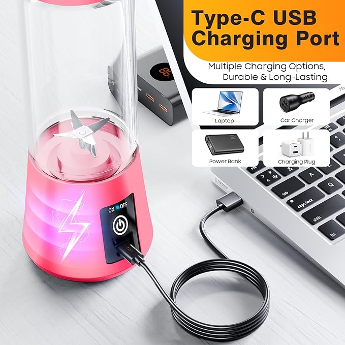 Portable Personal Size Mini Blender - 2025 Upgraded Cordless Blender for Smoothies & Shakes, Type-C Rechargeable, 380Ml Traveling BAP Free Juicer Cup for Sports/Travel/Home, 20000Rpm/Min Speed