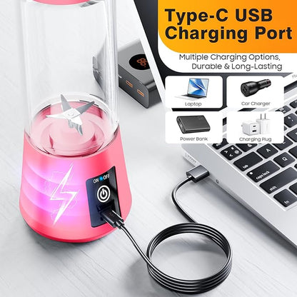 Portable Personal Size Mini Blender - 2025 Upgraded Cordless Blender for Smoothies & Shakes, Type-C Rechargeable, 380Ml Traveling BAP Free Juicer Cup for Sports/Travel/Home, 20000Rpm/Min Speed