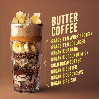 FlavCity Protein Powder Smoothie, Butter Coffee - 100% Grass-Fed Whey Protein Powder Shake with Collagen (25g of Protein) - Gluten Free & No Added Sugars (33.02 oz)