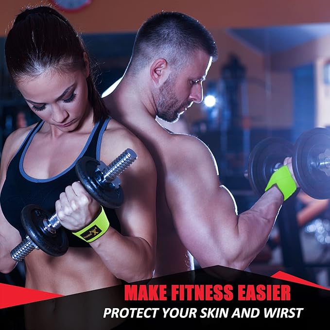 ihuan Wrist Straps for Weight Lifting - Lifting Straps for Weightlifting | Gym Wrist Wraps with Extra Hand Grips Support for Strength Training | Bodybuilding | Deadlifting