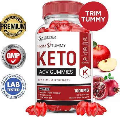 (2 Pack) Trim Tummy Keto ACV Gummies Advanced Formula 1000MG Trim Tummy Keto Gummies Apple Cider Vinegar Formulated with Pomegranate Beet Juice Powder B12 Vegan Non GMO 120 Gummys
