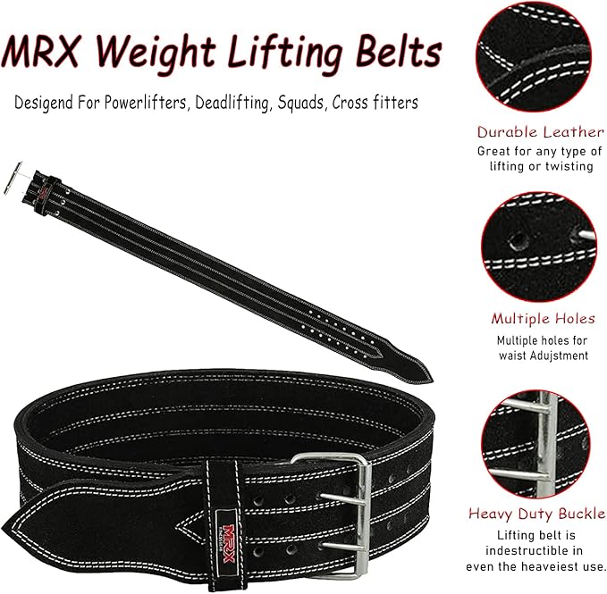 MRX Powerlifting Leather Belt 4" Wide 10mm Thickness 2 Prong