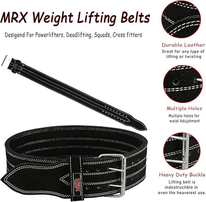 MRX Powerlifting Leather Belt 4" Wide 10mm Thickness 2 Prong