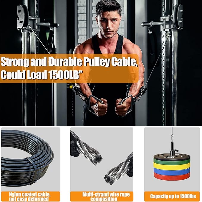KORIKAHM Replacement Cables for Home Gym, 65.6/98.4 Ft Fitness Pulley Cable, 5mm TPU Coated Weight Machine Steel Cable Replacement for Pulley System Gym