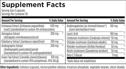 Designs for Health Herbal Immune Support with Mushrooms, Echinacea, Green Tea, Astragalus + Elderberry - Immunitone Plus Pills - Non-GMO Supplement (120 Capsules)