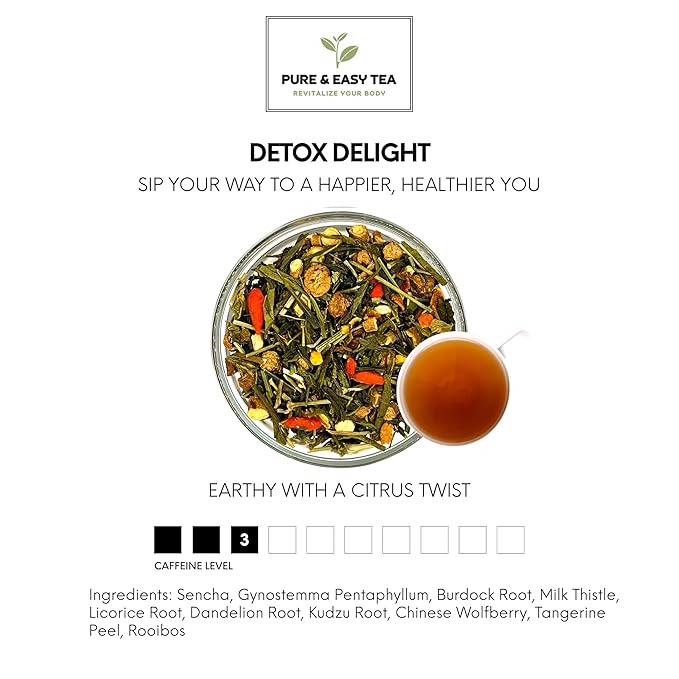 Pure And Easy Tea, Detox Delight, 30 Day Detox, Supports Healthy Slimming, Liver, Gut & Colon Cleanse, Advanced Full Body Blend, 100g/3.5oz