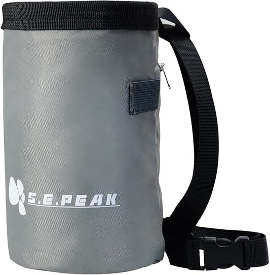 Chalk Bag for Rock Climbing, Chalk Bag with Zippered Pocket,Climbing Chalk Bag,Side Drawstring Closure for Rock Climbing Weight Lifting Gymnastics Workout, Gray