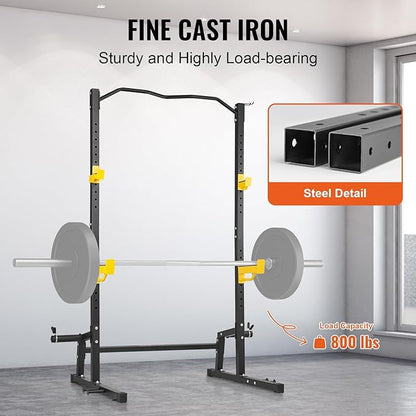 VEVOR Squat Stand - Multi-Functional Power Rack with Pull Up Bar, Hook, and Weight Plate Storage Attachment, Adjustable Power Rack Cage for Home Gym Equipment