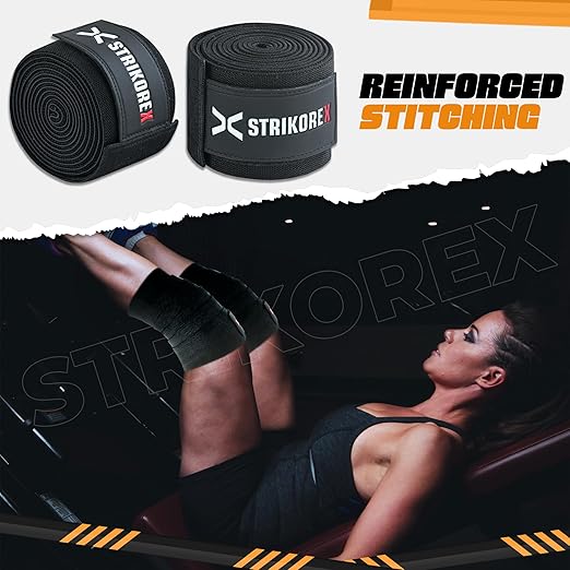 Knee Wraps For Weightlifting (pair) for Men & Women Best for Cross Trainings and Leg Press,Gym Wraps for Workout,Powerlifting & Fitness Squats Flexible Knee Strap (BLACK/BLACK)