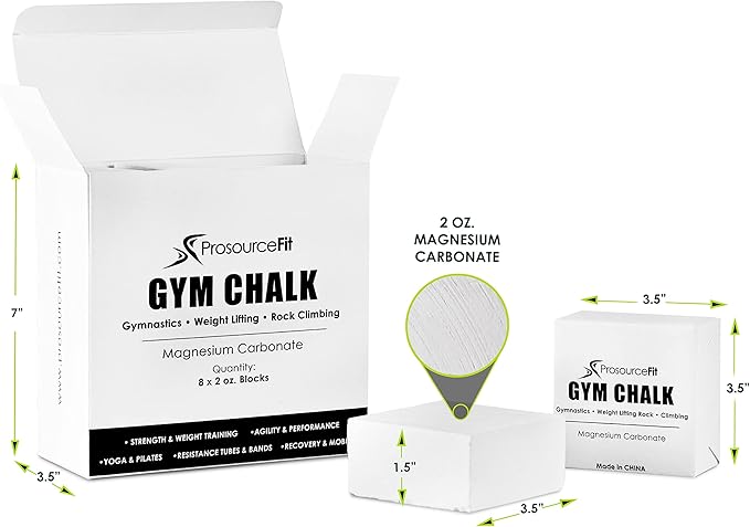 ProsourceFit Professional Grade Gym Chalk for Weightlifting, Gymnastics and Rock Climbing; Magnesium Carbonate; 1lb (8 Blocks)