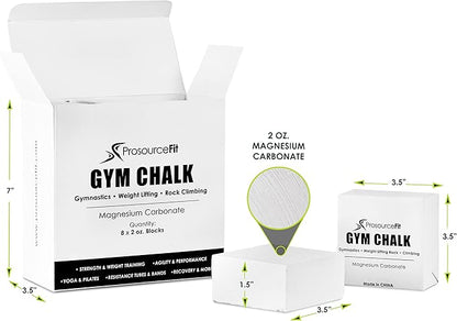 ProsourceFit Professional Grade Gym Chalk for Weightlifting, Gymnastics and Rock Climbing; Magnesium Carbonate; 1lb (8 Blocks)