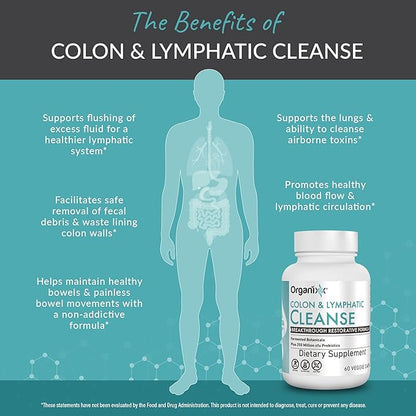 Organixx Lymphatic & Colon Cleanse Supplement with 250 Million CFU Probiotics for Gut Health for Women & Men, Digestive Support, Lymphatic System, Gluten Free, Non GMO, 60 Vegetarian Capsules