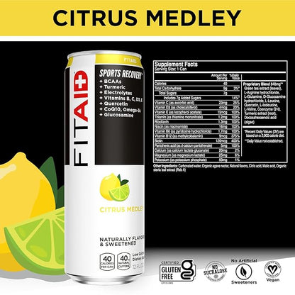 FITAID Post Workout Recovery Drink, Strawberry Lemonade, BCAAs, Glucosamine, Electrolytes, All In One Can, Paleo, Vegan & Gluten-Free, 40 Calories, 12 Fl Oz (Pack of 24)