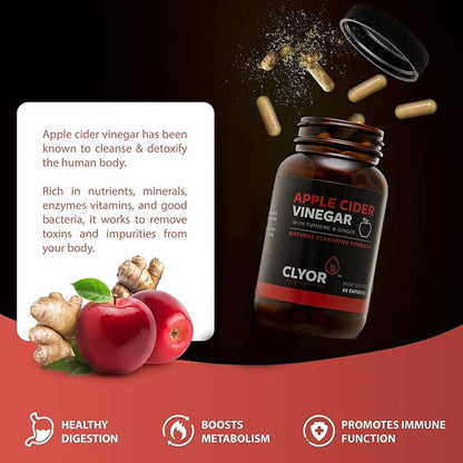 Apple Cider Vinegar Pills | Detox, & Cleanse with Turmeric & Ginger | Healthy Digestion, Professional Strength Organic | 60 500mg ACV Vegan, Kosher | Made in The USA