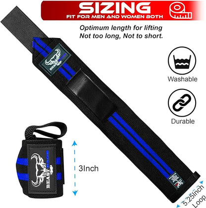BEAST RAGE Wrist Wraps for Weightlifting - Adjustable Lifting Straps With Thumb Loop for Enhanced Gym Support, Powerlifting, Bodybuilding and Workout