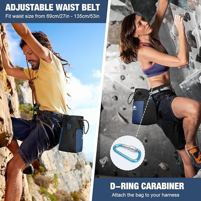Rhino Valley Chalk Bag for Rock Climbing, No Leak Magnetic Climbing Chalk Bag with Handle, Climbing Chalk Bucket Gear with Adjustable Belt Zipper Pockets for Cross Fit, Weight Lifting
