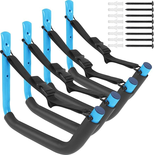 Kayak Storage Rack,Kayak Rack for Garage,Kayak Wall Mount Kayak Wall Rack with Nylon Straps,Heavy Duty Kayak Hanger Kayak Hook Suitable for Kayaks and SUP Paddle Board(4Pack,6 Colors)