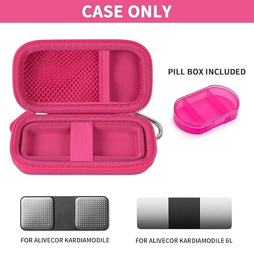 PAIYULE Heart Rate Monitor Case for AliveCor for KardiaMobile 1L 6L Personal EKG Monitor Storage Holder Fits for Cardiac Mobile Portable Heart Rate Monitor Bag Organizer (Pill Box Included) Rose Red