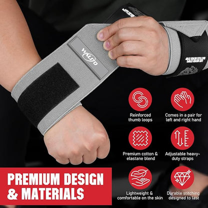 Wrist Wraps for Weightlifting-21" Lifting Wrist Straps for Weightlifting,Weight Lifting Wrist Wraps with Thumb Loop,Breathable Wrist Brace, Avoid Injury and Maximize Grip for Men & Women Powerliftin