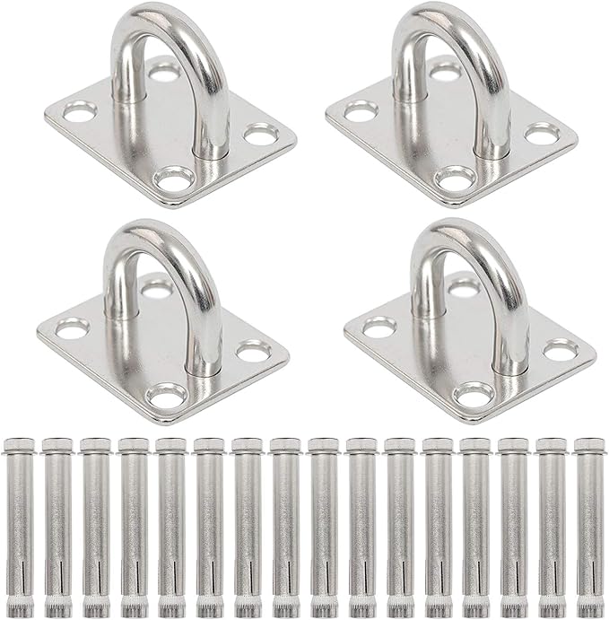 Wall Ceiling Mount Pad Eye Plate, Heavy Duty Marine Hardware Staple Loop U-Shaped Ring Hook Sail Shade Hardware, Suspension Kit for Resistance Training Straps,Yoga Swings, Hammock & Gym Accessories