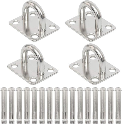 Wall Ceiling Mount Pad Eye Plate, Heavy Duty Marine Hardware Staple Loop U-Shaped Ring Hook Sail Shade Hardware, Suspension Kit for Resistance Training Straps,Yoga Swings, Hammock & Gym Accessories