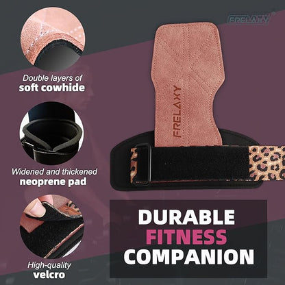 Frelaxy Lifting Wrist Straps Women and Men, Weight Lifting Grips with Cushion Wrist Loop, Double Layer Leather and Storage Pouch, Gym Workout Straps for Deadlift and Powerlifting