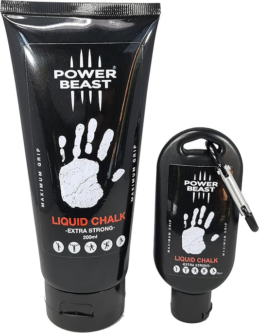 POWER BEAST Liquid Chalk, 2 Bottles Combo of 200 + 50 ML, Liquid Sports Chalk, Free Professional Hand Grip for Gym, Weightlifting, Rock Climbing, Gymnastics, Crossfit, Powerlifting, Pole Dance.