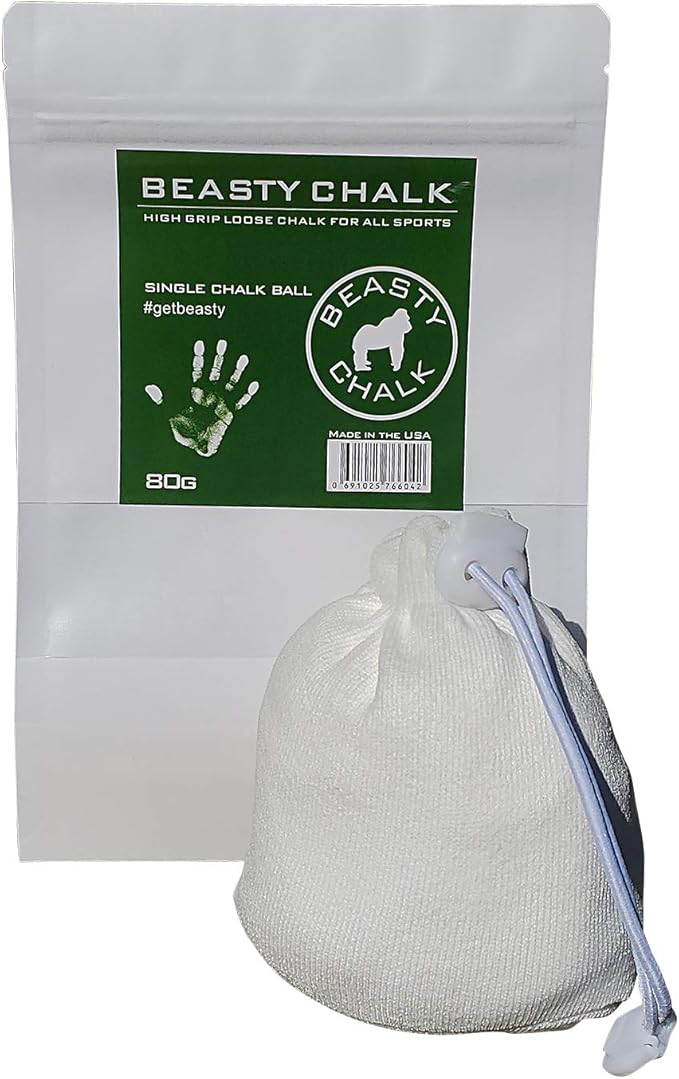Beasty Chalk - Chalk Ball, 80 gram - Premium Gym Chalk in Refillable Sock - Non Toxic - Great for Climbing, Gymnastics, Weightlifting, Crossfit, Pool, Training