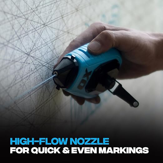 OX Pro 100ft Contractor Chalk Line with Blue Chalk Powder 4oz - Quick-Wind Cotton Nylon Basic Bold Line Marking Tool in Pointed Tip ABS Plastic - 3:1 Gear Ratio Chalk Reel Tool OX-T630601