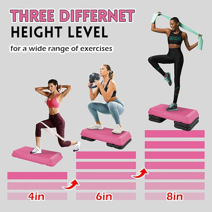 Step Aerobic Platform, Exercise Step with 5 levels Adjustable Height, 4 Stackable Risers, Fitness Training Workout Stepper for Home Gym, Cardio Strength, Multiple Options