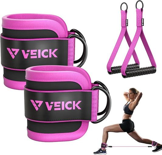 VEICK Exercise Handles with Ankle Straps, Replacement Handle Cable Attachments Pull Up Handles Equipment Gym Accessories Pilates Yoga Strength Trainer