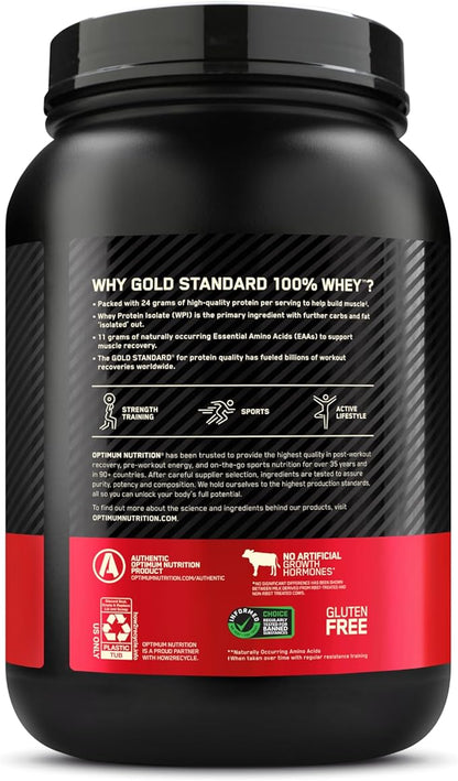 Optimum Nutrition Gold Standard 100% Whey Protein Powder, Delicious Strawberry, 2 Pound (Packaging May Vary)