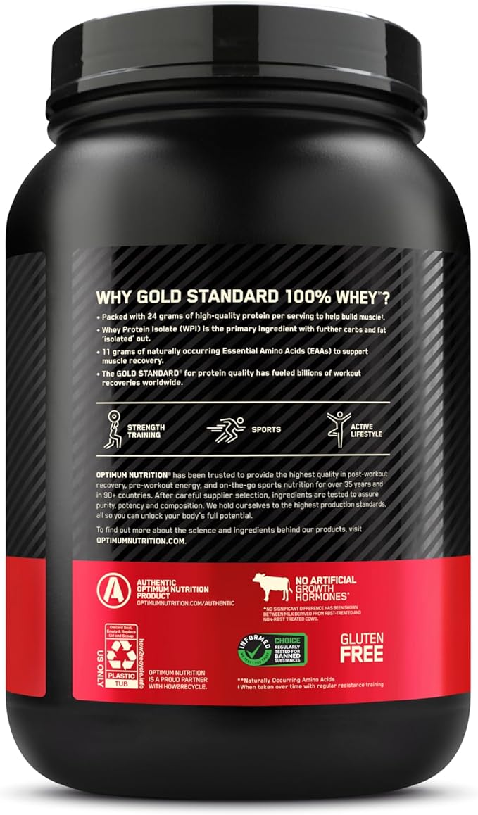 Optimum Nutrition Gold Standard 100% Whey Protein Powder, Cookies & Cream, 2 Pound (Packaging May Vary)