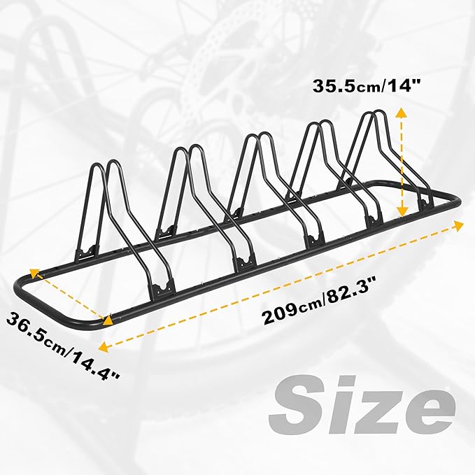 CyclingDeal Bike Rack Floor Parking Bike Stand for up to 6 Bicycles | Indoor, Home & Garage Storage Rack | Stable & Secure Bicycle Stand w/Tire Grooves Up to 29", Holding Plates & Custom Spacing