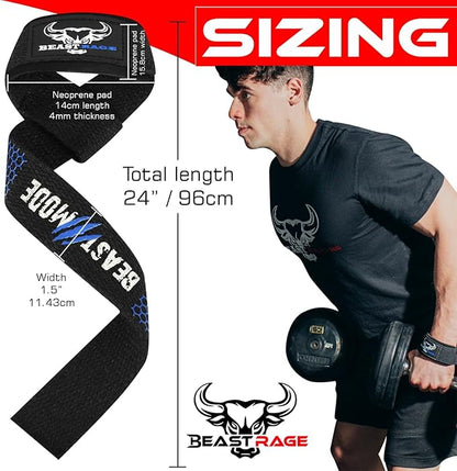 BEAST RAGE Lifting Straps for Weightlifting, Weight Lifting Straps Gym Power Workouts Lifting Wrist Straps Padded Cotton Men Women Support Lifters Deadlift Straps Hard Pull Exercise Straps