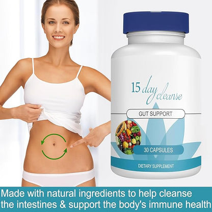 15 Day Gut Cleanse - Gut and Colon Support, 15 Day Advanced Bowel Cleanse with Senna, Cascara Sagrada & Psyllium Husk (30 Capsules)