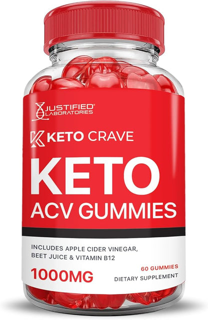 (3 Pack) Keto Crave Keto ACV Gummies Advanced Formula 1000MG Keto Crave Keto Gummies Apple Cider Vinegar Formulated with Pomegranate Beet Juice Powder B12 Vegan Non GMO 180 Gummys