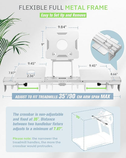 INMAKER Treadmill Desk Attachment, Universal Treadmill Laptop Holder Adjustble Height Width, Aluminum Laptop Stand for Treadmill with Tray White