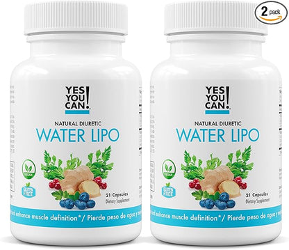 Yes You Can! Natural Water Lipo Pills - Diuretic Cleanse with Electrolytes & Vitamins - Helps with Water Retention - Gluten-Free, 21 Capsules Per Bottle (2 Pack)