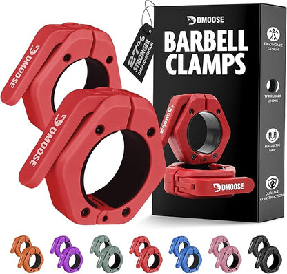 DMoose Fitness Barbell Clips 2" (Pair) - Quick Release Olympic Barbell Clamps & Collars with Anti Slip TPR Lining for Secure Weightlifting & Powerlifting - Weight Clips for Bars at Home or Gym