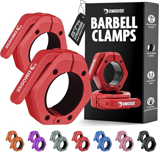 DMoose Fitness Barbell Clips 2" (Pair) - Quick Release Olympic Barbell Clamps & Collars with Anti Slip TPR Lining for Secure Weightlifting & Powerlifting - Weight Clips for Bars at Home or Gym