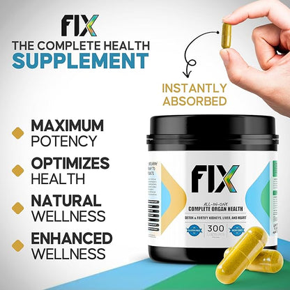 Fix The 16-in-1 Complete Health Supplement - Organ Support for Liver, Heart, and Kidney - Non-GMO, Vegan Formula for Holistic Well-Being - 30 Servings Per Container