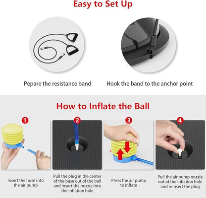 EVERYMILE Balance Ball Trainer with Resistance Bands & Pump Stability, 23.6 inch Yoga Exercise Ball for Home Gym Core Training Anti-Skid Surface